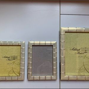 Three Ashleigh Manor Frames in “Marlene White” pattern. EUC. One 5x7, two 3x5.